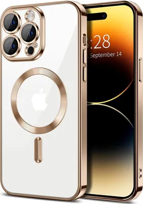 Obrázek produktu pro Magnetické čiré pouzdro pro iPhone 14 Pro Max, kompatibilní s MagSafe, galvanicky pokovené ochranné pouzdro s ochranou fotoaparátu Hnědý