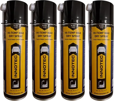 Immagine prodotto di 4 pezzi Innotec Hi-Temp Wax Spray Spray protettivo per sottoscocca e cavità Spray grasso nero - Conservazione di livello superiore per il settore automobilistico e industriale