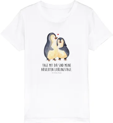 Produktbild von Mr. & Mrs. Panda Kleinkinder T-Shirt Pinguin umarmen 9-11 Jahre (134/146) - Weiß - Geschenk, Kinder Jungen, Liebe, Hochzeitsgeschenk, Bio, Baumwollshirt, Teenager