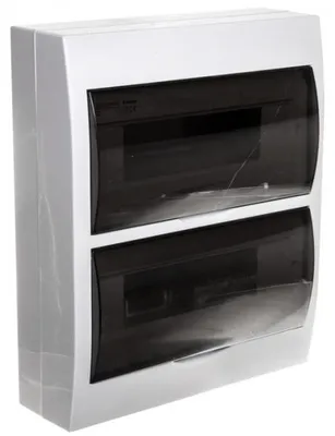 Produktbild von Modularer Verteilerkasten, Kunststoff, 2x12, Aufputzmontage, IP40, IK06, N+PE, Schutzklasse II, transparente graue Tür, DB212S 2X12P/SMD, weiß, 3835