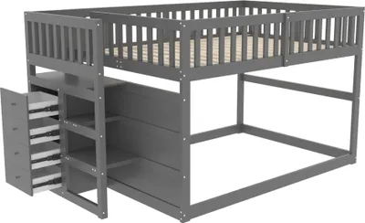 Obrázek produktu pro Palandy 140 x 200 cm, bezpečnostní palandy s úložným prostorem, vysoký design zábradlí, dřevěná postel