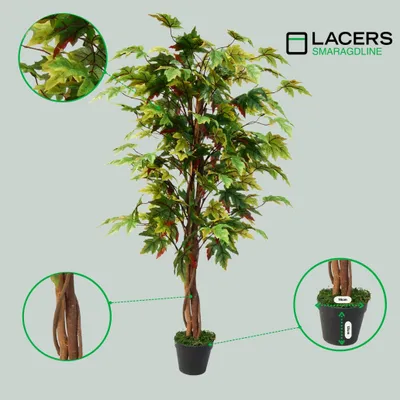 Produktbild von Lacers SMARAGDLINE- Ahornbaum im Topf 120cm - dekorative Kunstpflanze - Kunstbaum- realistische Optik - lebendige Farben für Wohnzimmer, Balkon & Büro