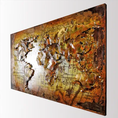 Produktbild von 3D Wandbild Weltkarte Metallbild Relief handgefertigt 123cm Unikat Bild