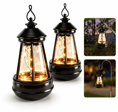 Produktbild von Solar Hängelaternen 2er Set 14x7,5cm – Warmweiß, IP65 wasserdicht | Gartendeko & Solarlampe für Terrasse
