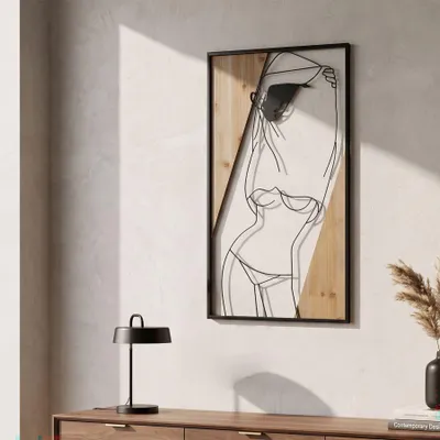 Immagine prodotto di Pannello decorativo a strisce, in metallo e MDF, 50x2x90 cm, nero-marrone, design di Mauro Ferretti