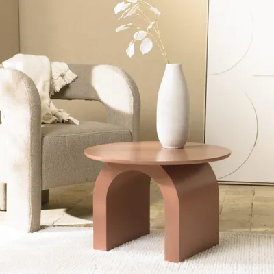 Image de AGATHE - Table basse ronde en bois laqué terracotta D60cm