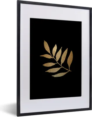 Produktbild von MuchoWow® MuchoWow® Gerahmtes Poster Schwarz und Gold - Zweig - Blätter 30x40 cm - Poster mit zchwarzem Bilderrahmen - Wandposter Schlafzimmer