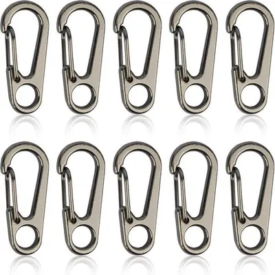 Produktbild von Set aus 10 kleinen Edelstahl-Karabinerklemmen für Camping, Wandern, Reisen und Outdoor-Sport