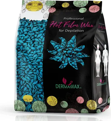 Produktbild von Dermawax Azulen Wachsperlen mit Kokosnußöl zur professionellen Haarentfernung Gesicht Beine Arme Achseln Bikini Enthaarung ohne Wachsstreifen 500g