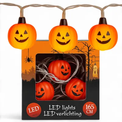 LED-Lichterkette Halloween, 10 warmweiße Pompfen-LEDs, Timer