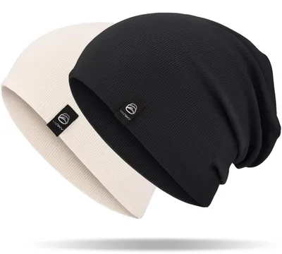 Zdjęcie produktu dla Czapka damska/męska, bawełna, czarno-biała, lekka, typu beanie, cienka, uniwersalny rozmiar