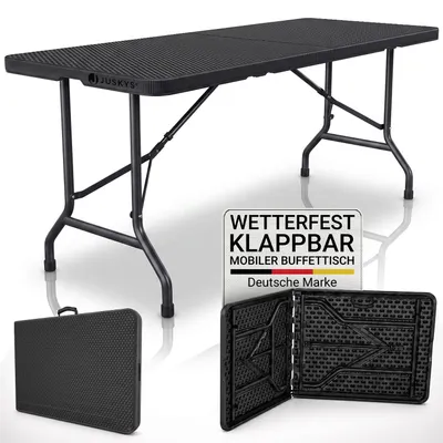 Produktbild von JUSKYS® Klapptisch Easyfold - Schwarz, klappbarer Campingtisch mit Tragegriff, wetterfest, belastbar bis 200 kg