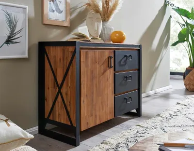 Produktbild von Sideboard 104x80cm 'Montreux' Akazie & Metall schwarz