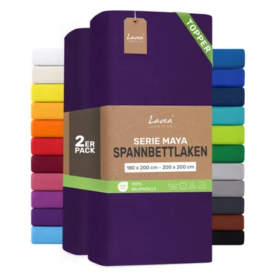 Zdjęcie produktu dla Lavea® Zestaw 2 sztuk, prześcieradła elastyczne na materac, 180/200x200 cm, wykonane w 100% z bawełnianej dzianiny – do materacy o grubości do 10 cm – miękkie, ciemnoniebieskie