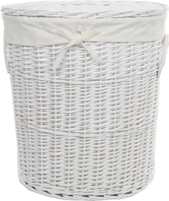 Image de Panier à linge Coffre à linge Osier Blanc Ovale 100L avec housse Couvercle Poignées 55x42 H.62