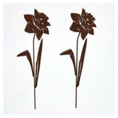 Produktbild von Gartenstecker Rost – Osterglocken Gartendeko 2er-Set, wetterfeste Gartenfiguren aus Metall für draußen, Rost Deko für Garten, Terrasse & Balkon