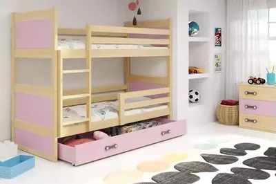 Produktbild von Kinderhochbett mit Stauraum ohne Matratze 80x190 FERGUS – Kiefer / Rosa