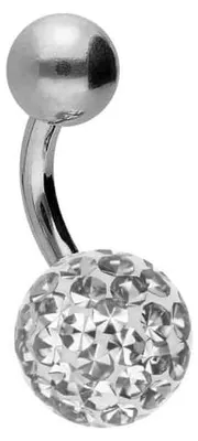 Produktbild von Bauchnabelpiercing Titan Bananabell EPOXY- + TITAN-KUGEL Farbe: Silber + Kristall: Kristallklar Stablänge: 6mm