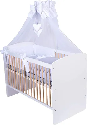 Produktbild von KMbaby Babybett K2 gelb-weiss 120x60 mit 10tlg Bettwäsche Set Matratze Gitterbett grau weiss