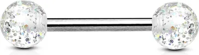 Produktbild von viva-adorno Barbell Piercing Stab Zungenpiercing Chirurgenstahl Glitter Glitzer Kugeln Kunststoff verschiedene Farben Z311,Klar