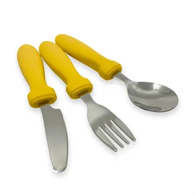 Produktbild von Smikkels Silikon Kinderbesteck Set 3-teilig gelb - Kleinkind Besteck