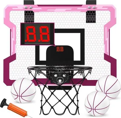 Obrázek produktu pro Mini basketbalový koš pro děti – s pumpičkou na 3 míče – růžový – pro vnitřní i venkovní použití