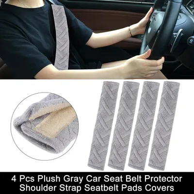 Image de 4 Pcs Peluche Gris Voiture Ceinture securité Protecteur Épaule Sangle Tampons Couvercles
