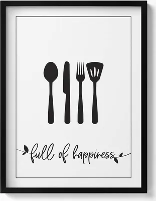 Produktbild von Inschrift für Küche und Esszimmer „voll von Glück“– Wandbild mit Rahmen – Gerahmtes Bild  – Wanddekoration – 60x80 cm –  Schwarz Rahmen