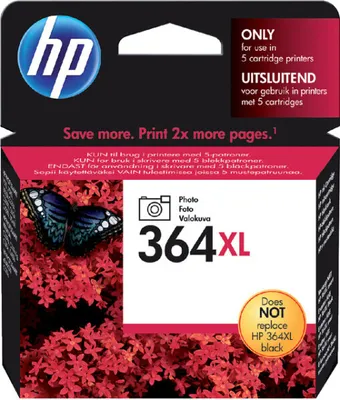 Productafbeelding van HP 364XL originele fotokarton met hoge capaciteit, Hoge (XL) capaciteit, Zwart voor foto's, Inkt op waterbasis, 1 stuk, 290 pagina's.