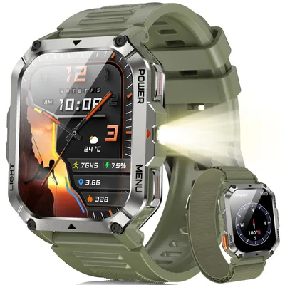 Produktbild von Smartwatch Herren IP68 Wasserdicht Telefonfunktion Anrufe tätigen empfangen Kompass LED-Beleuchtung Sportuhr Militärgrün