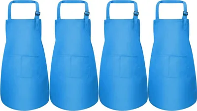 Produktbild von 4 Stück Blau Kinder Schürze Set, Kinder Verstellbare Kochschürze mit 2 Taschen für Jungen Mädchen, Kind Küchenschürzen für Küche Kochen Malerei Backen (7-13 Jahre)