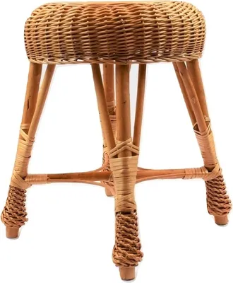 A wicker stool on a white background.