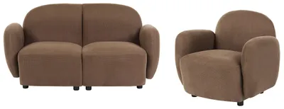 Produktbild von BELIANI 3-Sitzer Sofa Set 2-Teilig Braun Stoff Gepolstert mit Breiter Sitzfläche Armlehnen Organisches Retro Design Wohnzimmer-Set Polstergruppe