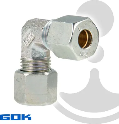 Produktbild von Schneidringverschraubung Typ W - 90° Winkel Verschraubung Ø 12 x 12 mm, Stahl verzinkt, Schneidring Messing