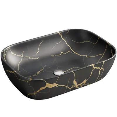 Produktbild von Aufsatzwaschbecken, schwarz matt, Marmor mit Adern, oval, Keramik, 46,5 x 33 cm
