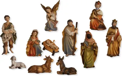Produktbild von Krippenfiguren 11-teilig, handbemalt, 15 cm, Polyresin Markuskrippe
