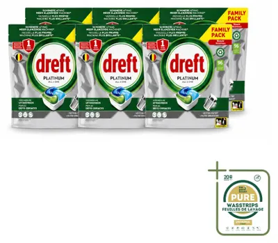 Produktbild von 6 x Dreft Platinum All-in-One Spülmaschinentabs Original - Vorratspackung - 6 Stücke