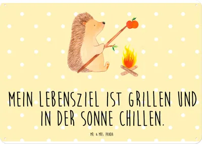 Produktbild von Mr. & Mrs. Panda Blechschild Igel Grillen DIN A4 - Gelb Pastell - Geschenk, Türschild, tafel, Sinn Des Lebens, Ziele, Lustige Sprüche, Wandbild, Magnetschild, Motivation