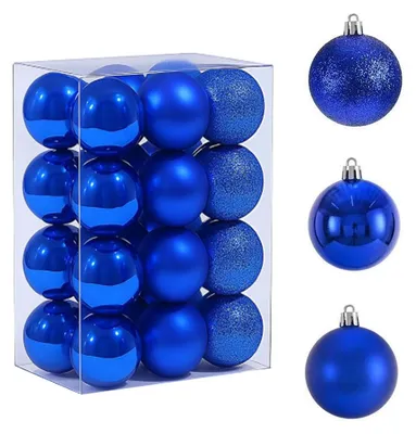 Weihnachtskugeln 24er Set, blau, 3 cm, unzerbrechlich, 3 Designs