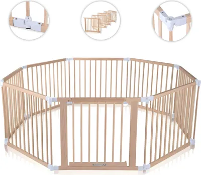 Produktbild von Baby Vivo Laufgitter aus Holz 8 Elemente - individuell verstellbar - PREMIUM in Weiß