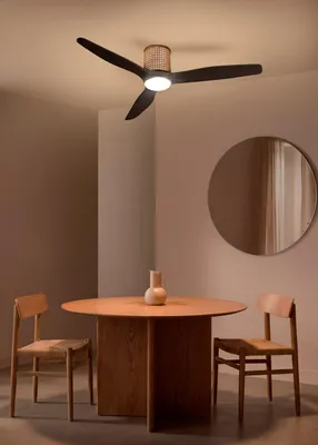 Produktbild von CREATE - WIND CALM CUSTOM RATTAN - Leiser Deckenventilator 40W Ø132 cm 100% Holz mit LED-Licht an Gehäuse und Lampe