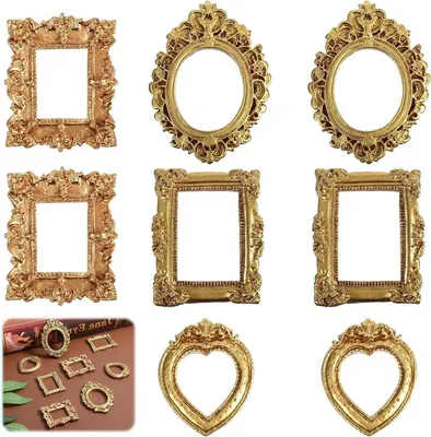 Produktbild von 8er Set Mini-Bilderrahmen - Gold - Vintage Fotorahmen - Kleine Bilderrahmen - Dekorationsrahmen - für Fotos, Basteln, Tischdeko und Geschenkideen