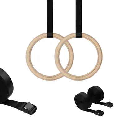 Image de Cercles de gymnastique en bois - cercles de gymnastique pour l'entraînement de la gymnastique du corps entier, cercles de gymnastique avec sangles et sac pour l'utilisation en intérieur