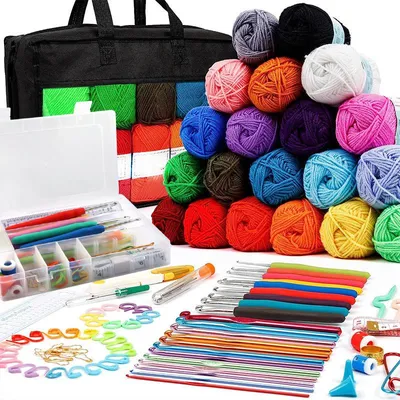 Produktbild von H?kelwolle Set, 20 Farben 105 Stš¹ck H?kelgarn Set mit 2000yd Strickgarn, N?deln, Zubeh?r usw. H?kelset fš¹r Kinder, Erwachsene, Anf?nger, Acrylwolle zum H?keln & Stricken
