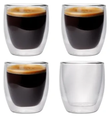 Produktbild von Intirilife 4x Doppelwandiges Thermo Glas Set in 200 - 250 ml – Thermoglas Thermogläser Mundgeblasen isoliert Latte Macchiato Glas Teeglas Kaffeeglas ohne Henkel