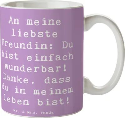 Produktbild von Mr. & Mrs. Panda Kaffeetasse Spruch Liebste Freundin - Lavendeltraum - Geschenk, Aufmerksamkeit, herzliche Botschaft, wunderbar, Leben, Teetasse, besondere Momente, Danke