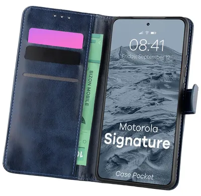 Produktbild von Handyhülle mit Klappe für Motorola Signature, Bizon Case Pocket, Dunkelblau