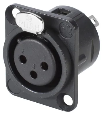 Produktbild von NEUTRIK® XLR, 3-pol , Metall-, Löttechnik-Einbaubuchse, vergoldete(r) Kontakt(e), Type D, schwarz verchromt