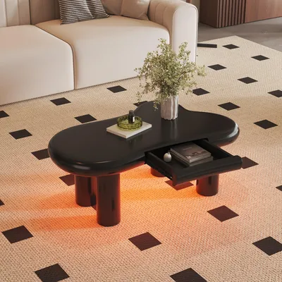 Immagine prodotto di Tavolino Merax nero a forma di nuvola, 98x65,5x40cm, tavolino LED con 16 colori e cassetto, tavolino da salotto moderno con spazio di archiviazione