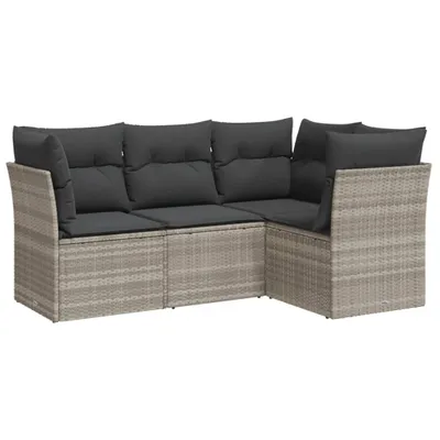 Produktbild von vidaXL 4-tlg. Garten-Sofagarnitur mit Kissen Hellgrau Poly Rattan